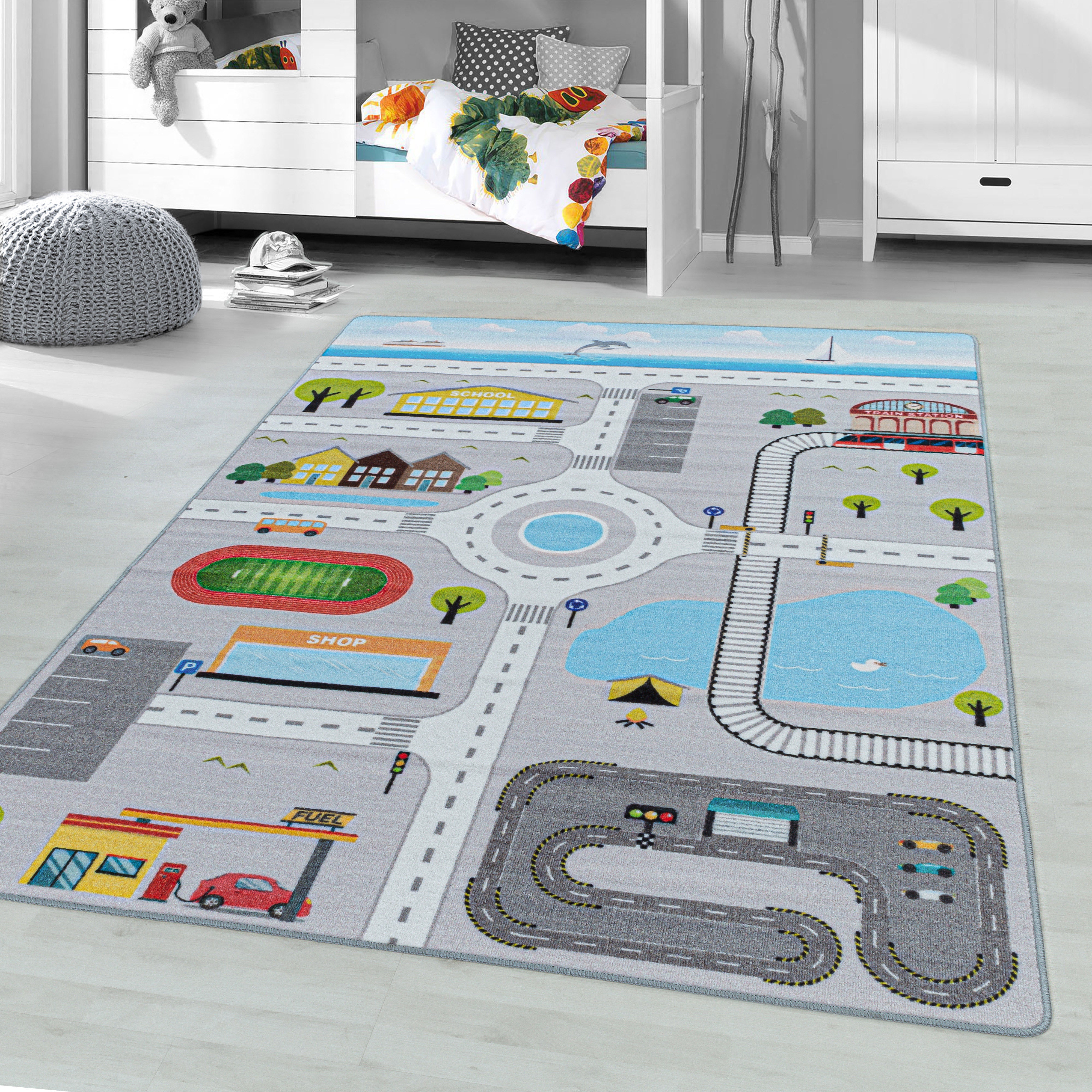 Spielteppich Straßenteppich Kinderteppich Kinderzimmer Autoteppich – Miovani
