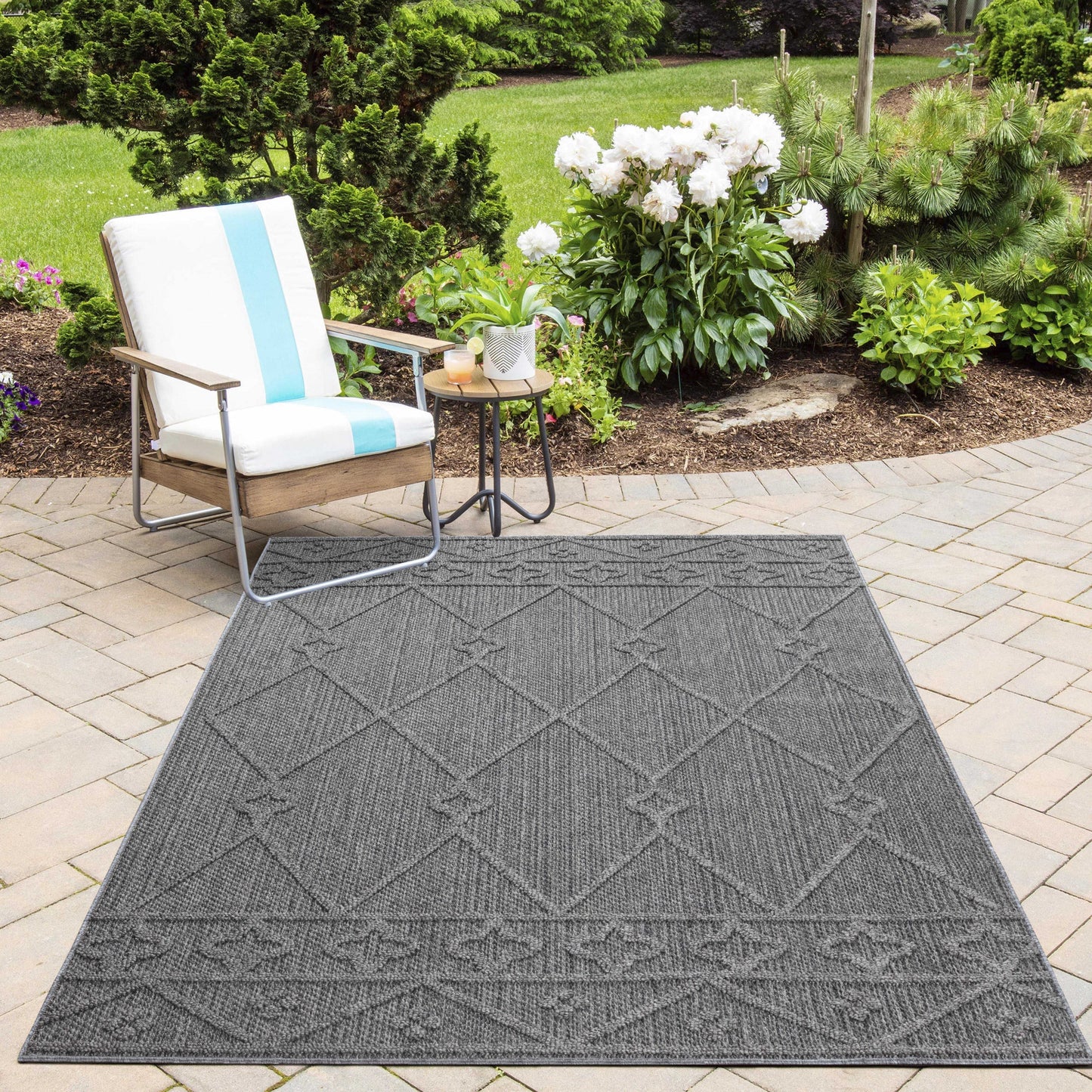 In- und Outdoor Teppich Muster Relief Garten Veranda